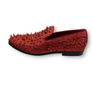 Royal Shoes Mens Red Glitter Spiked Loafers Studded Slip On Dress Shoes Size 10